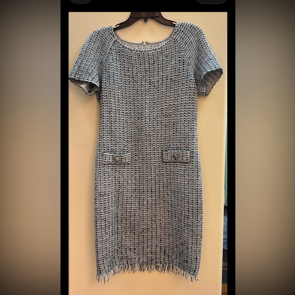 St. John multicolor Elegant Blue Tweed Dress 2 4